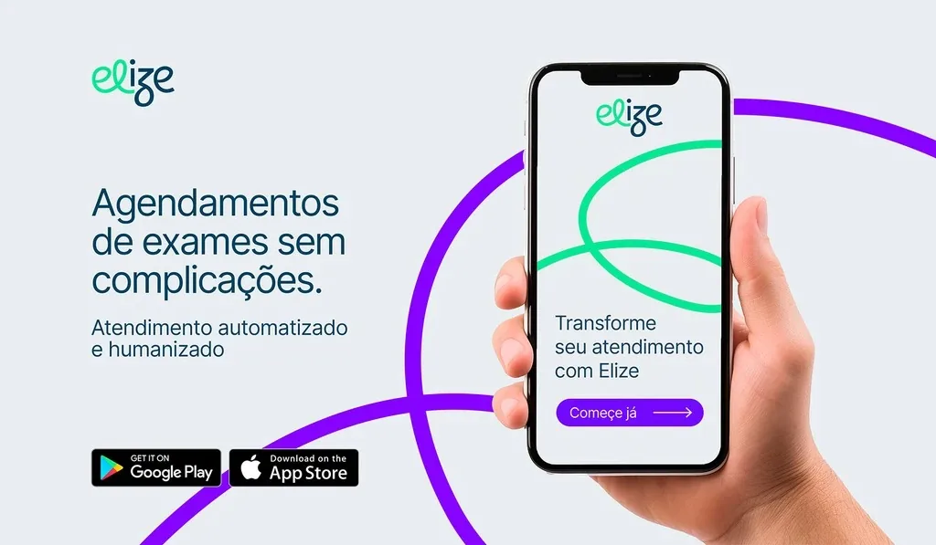 Anúncio de agendamento de exames com a Elize no celular